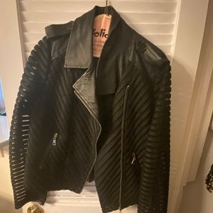 Faux leather jacket with mesh sleeves